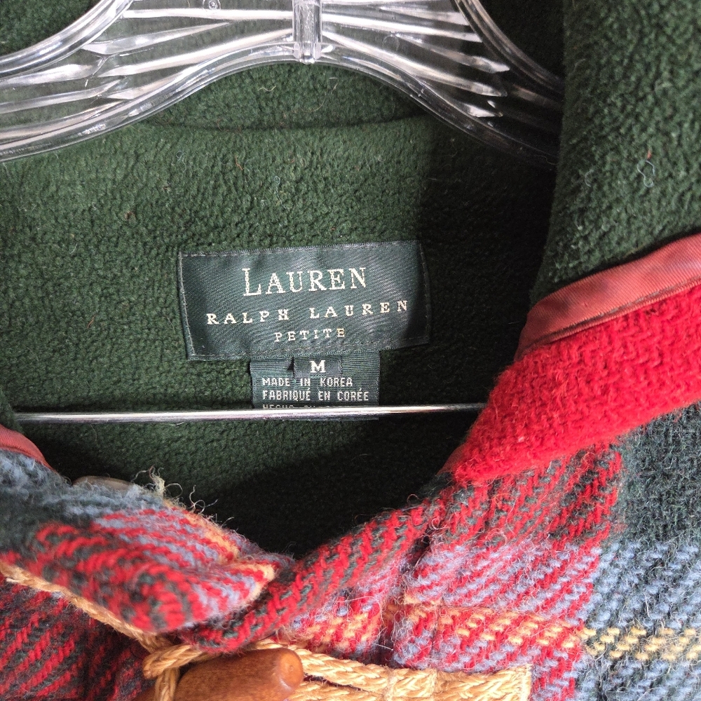 Louren Ralph Lauren Red Plaid Toggle pea Coat wool rare  winter Petite M - Picture 6 of 16